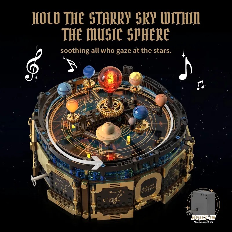 태양계 뮤직박스 조립 블록 세트 회전식 행성 오레리 모 - Solar System Orrery 리뷰 및 가격