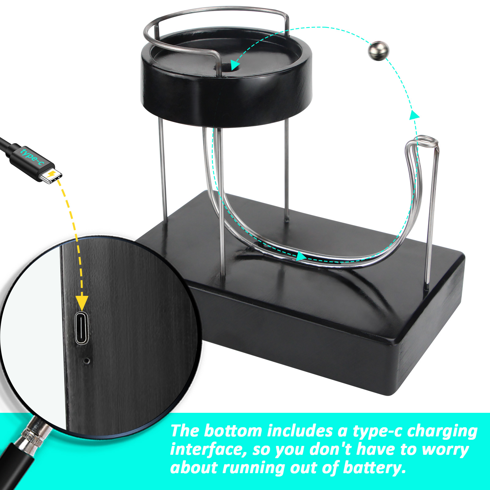 블랙 충전 영구 플라스틱 기계, 키네틱 아트 모션, 현 - Newton Cradle Large 리뷰 및 가격